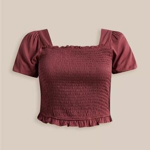 Stretch Challis Smocked Puff Sleeve Crop Top size 3x
